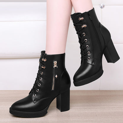 S Sapatos Femininos Estilo Britânico Outono E Inverno Botas Simples Salto Alto Feminino