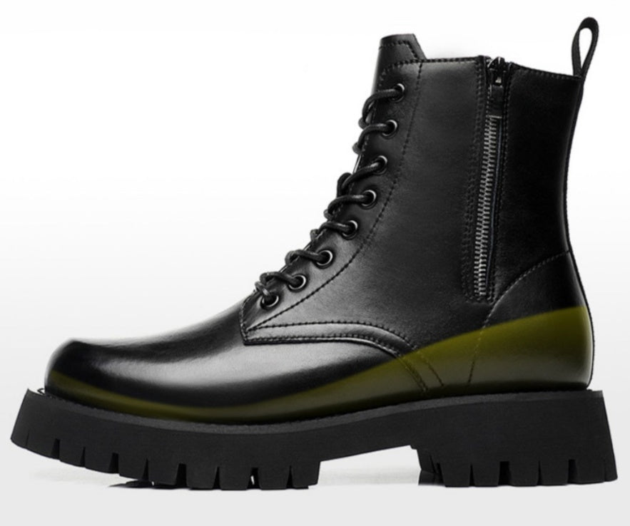 Botas con cremallera para hombre con plataforma de pelo alto y piel auténtica