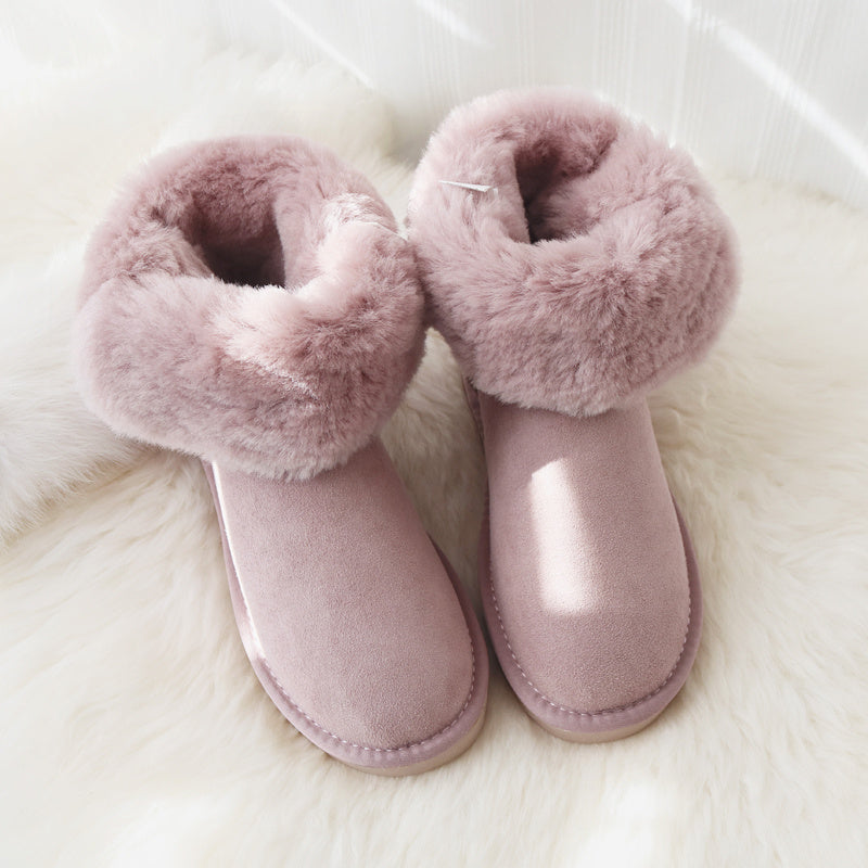 Botas de nieve de caña media para mujer de piel de oveja