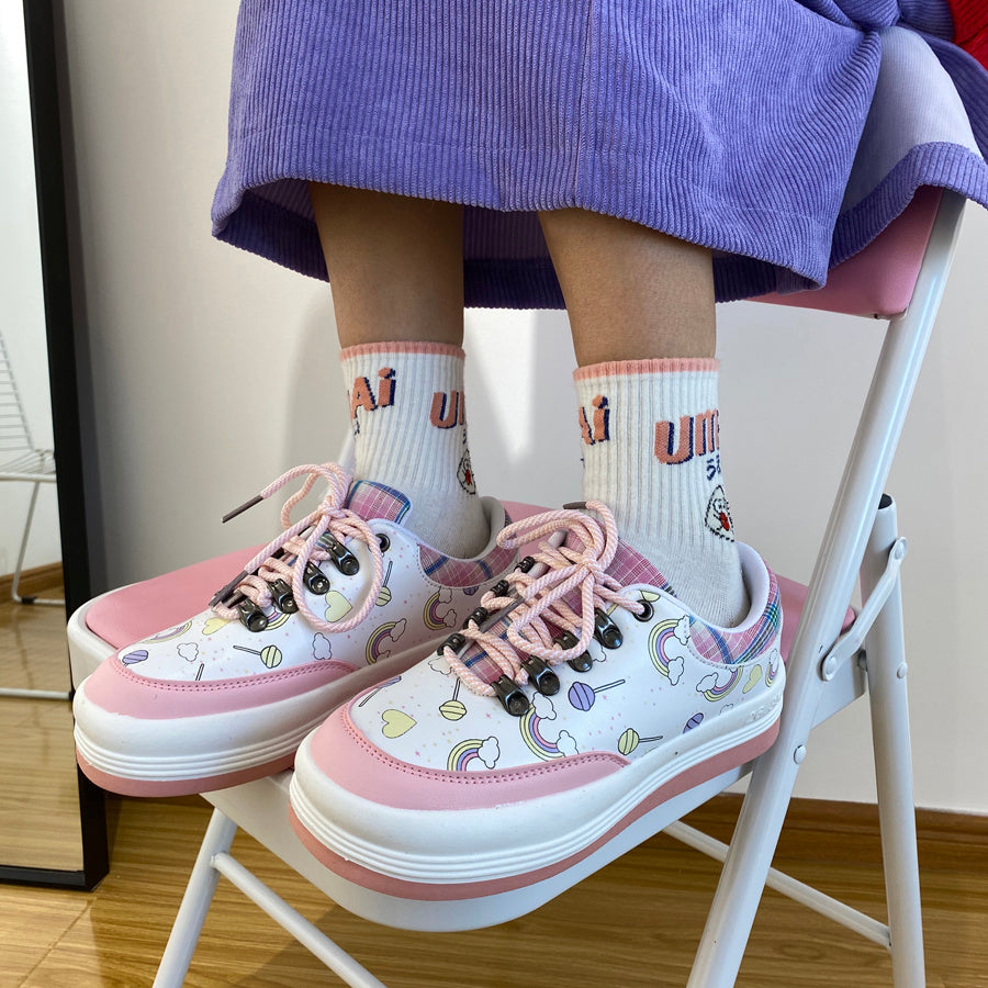 Cute Rainbow Big Head Girl Heart Round Head White Shoes