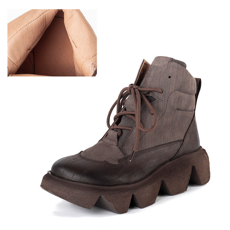 First Layer Cowhide Ankle Boots Platform Platform Shoes