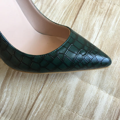 Nuevos tacones altos con estampado de piedras de color verde oscuro