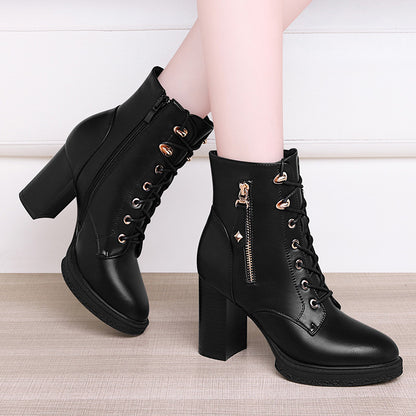 S Sapatos Femininos Estilo Britânico Outono E Inverno Botas Simples Salto Alto Feminino