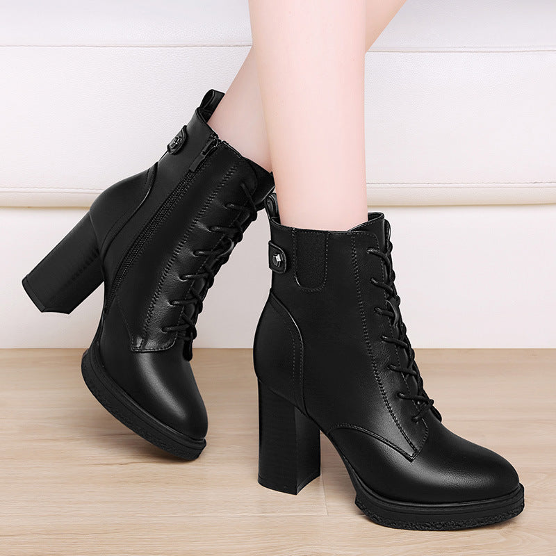 S Sapatos Femininos Estilo Britânico Outono E Inverno Botas Simples Salto Alto Feminino