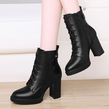 S Sapatos Femininos Estilo Britânico Outono E Inverno Botas Simples Salto Alto Feminino