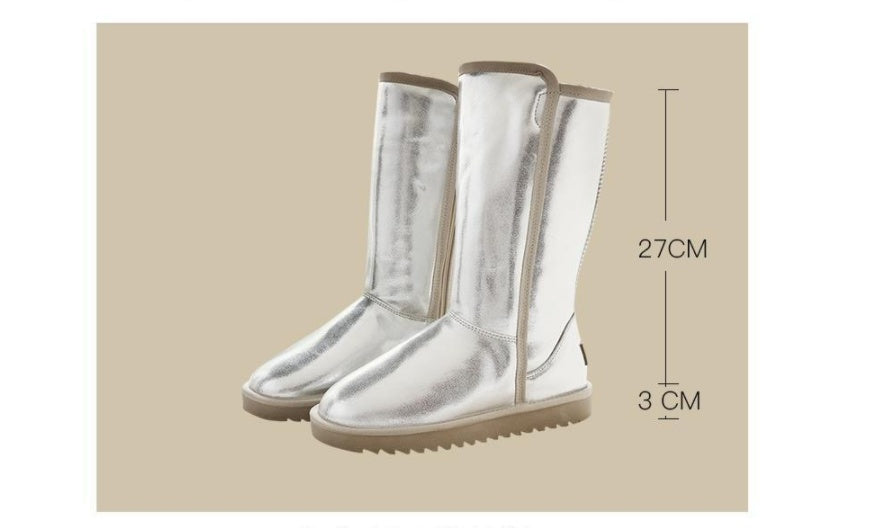 Botas de nieve de piel suave y lisa para mujer de caña alta