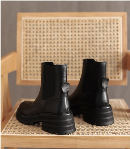 Botas Martin retro de tacón grueso, botas cortas para mujer, suela gruesa y punta redonda