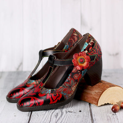 Tacones altos para mujer, estilo retro, moda femenina, flores, hecho a mano, estilo étnico