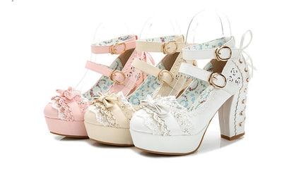 Zapatos Mary Jane de tacón alto japoneses de princesa dulce para otoño, impermeables, con lazo de encaje 