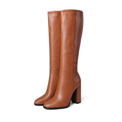 Botas de tacón grueso de piel con cremallera y varios colores para mujer, talla grande