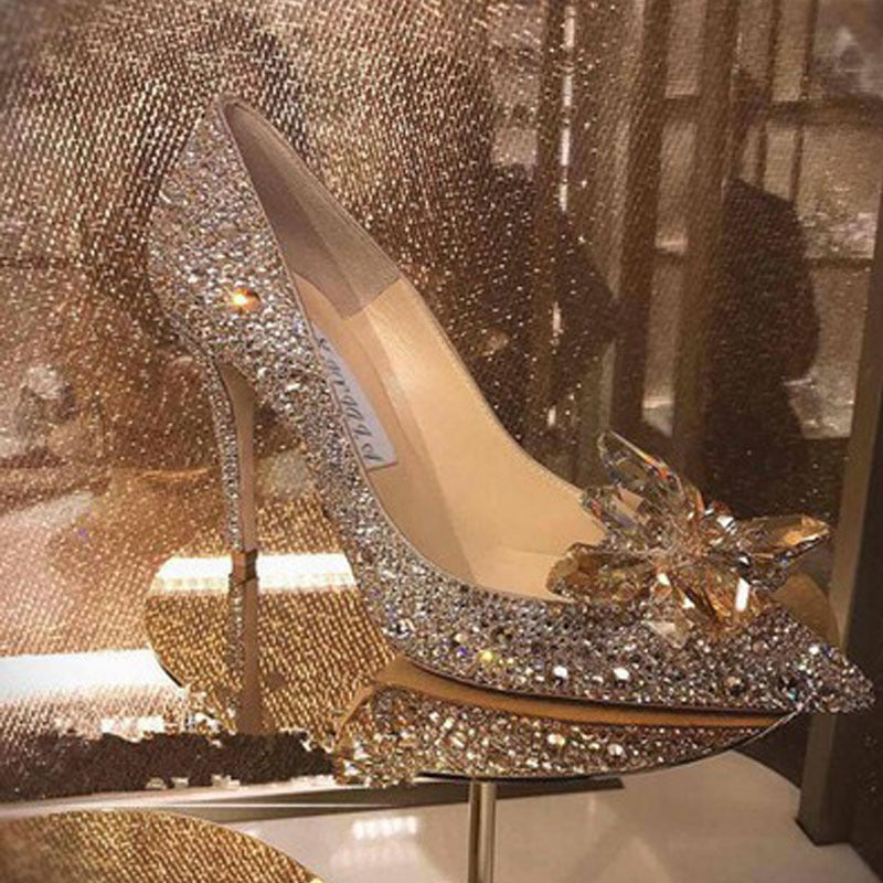 Tacones altos de diamantes de imitación de color sólido de moda para mujer