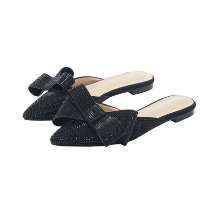 Fashion Rhinestone Bow Lazy Flat Sandals Women's Shoes