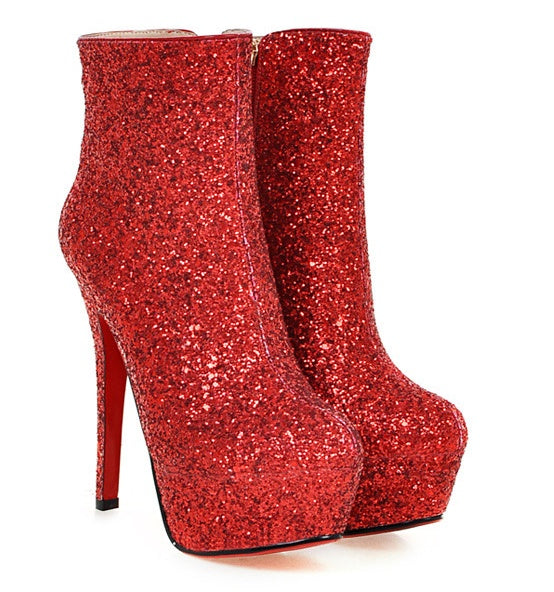 European and American fine heel sequined female boots