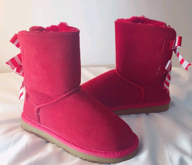 Botas de nieve de tubo de doble arco, zapatos de mujer, cuero exfoliante, engrosamiento, antideslizante, cálido, espuma cálida, tendón de espuma