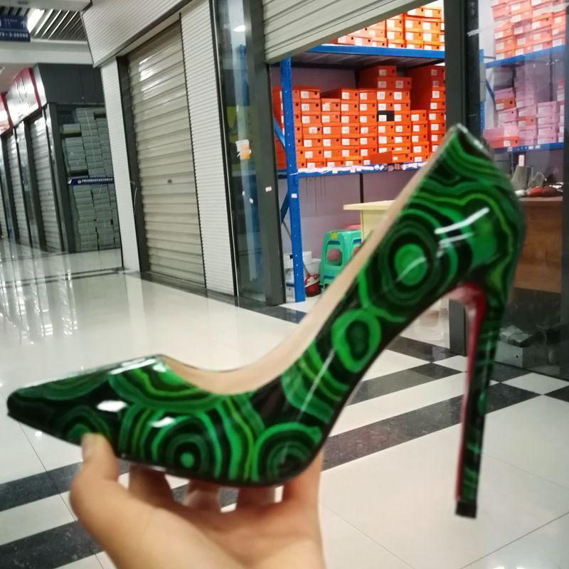 Zapatos de tacón alto con punta puntiaguda y estampado otoñal de 12 cm, de moda, profesionales, de boca baja