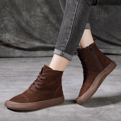 New First Layer Cowhide Casual Women's Shoes With Square Toe