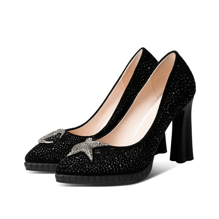 Zapatos de discoteca de piel de oveja para mujer con diamantes de imitación franceses y tacones altos de 10 cm