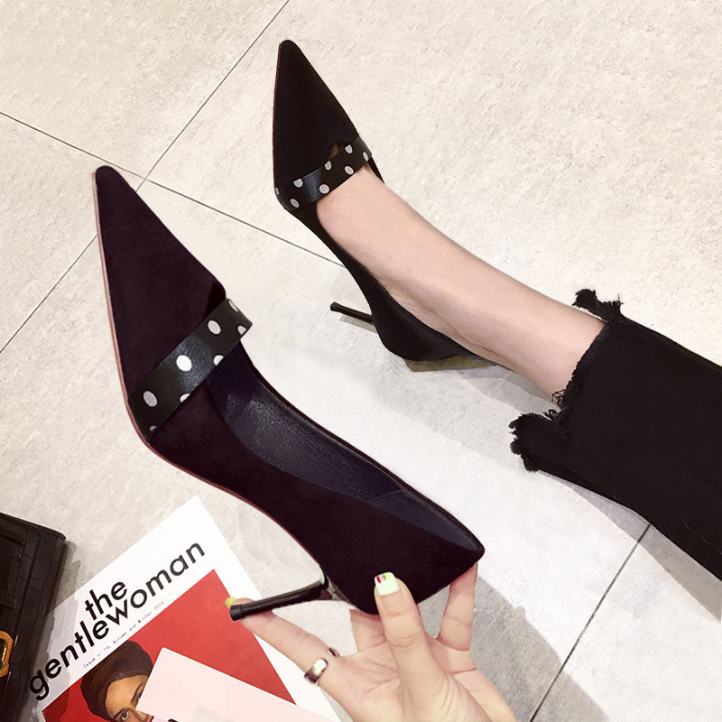 Black High-heeled Shoes With Stiletto Pointed Toe