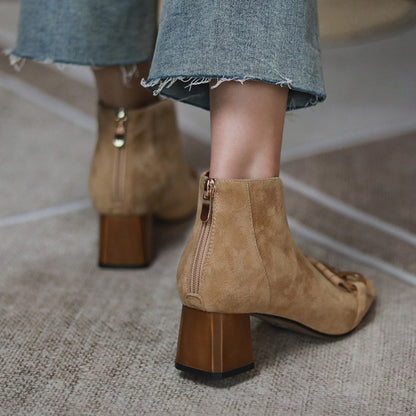 Botas francesas com franjas nude V Botas femininas Outono e inverno mais veludo