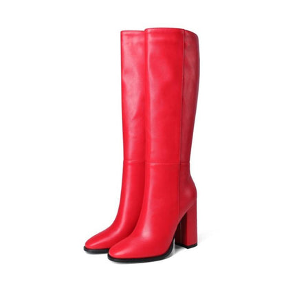 Botas de tacón grueso de piel con cremallera y varios colores para mujer, talla grande