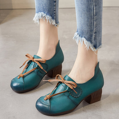 Thick Heel Versatile Soft Leather Ethnic Women's Shoes