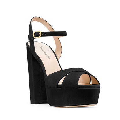 Fashion Ladies Suede Super High Heel Platform Round Toe Sandals