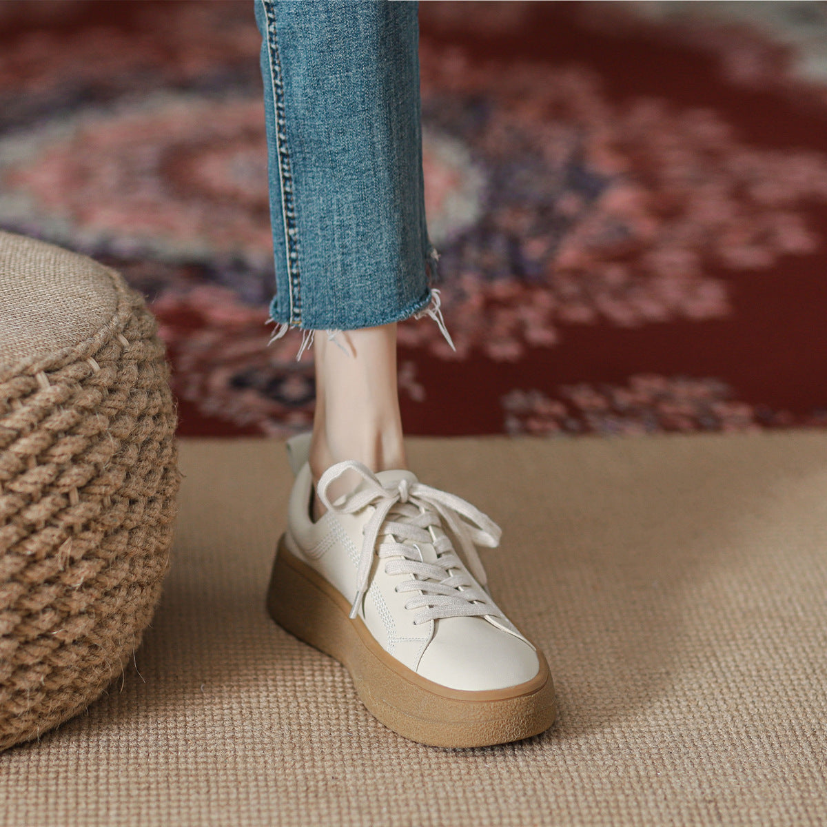 Moda Feminina Versátil Couro Pequeno Tênis Branco