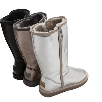 Botas de nieve de piel suave y lisa para mujer de caña alta