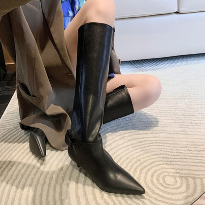 Botas altas de piel de vaca con lazo y tacón de aguja para mujer