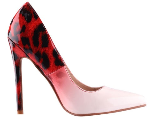 Tacones altos de moda sexy con estampado de leopardo y boca poco profunda y puntiaguda fina con colores a juego