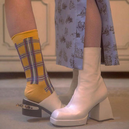 Botas de media caña con punta cuadrada estilo retro para mujer