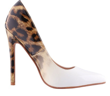 Tacones altos de moda sexy con estampado de leopardo y boca poco profunda y puntiaguda fina con colores a juego