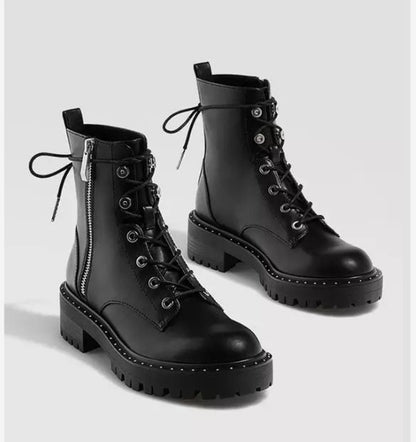 Botas Martin femininas inverno mais veludo salto grosso outono e inverno novas botas selvagens de sola grossa Inglaterra vento bonito botas de locomotiva femininas