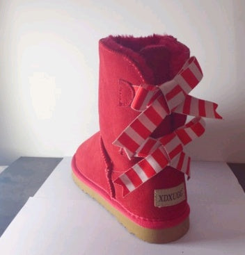 Botas de nieve de tubo de doble arco, zapatos de mujer, cuero exfoliante, engrosamiento, antideslizante, cálido, espuma cálida, tendón de espuma