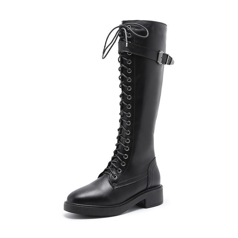 Botas largas para mujer, botas altas, botas planas, talla grande