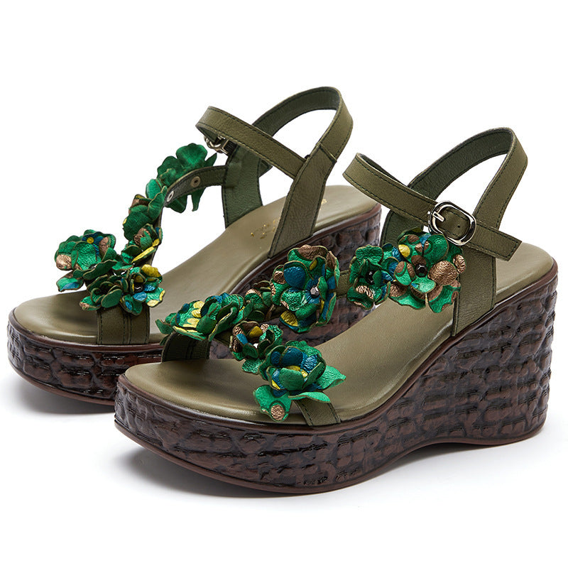 Floral Clasp Comfortable Roman Women's Buckle Sandals