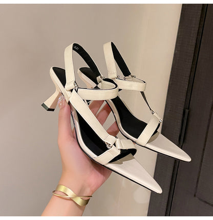 Women's Stiletto Heel Pointed Toe Triangle Buckle Ankle-strap High Heel Sandals