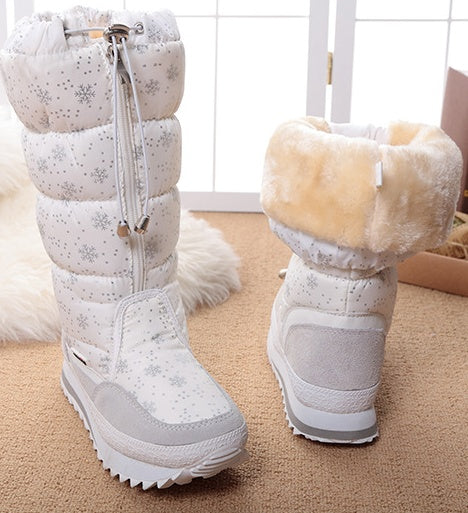 Botas altas con forma de copo de nieve, gruesas, súper suaves y esponjosas