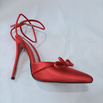 Sandálias Baotou Pointed Bow String Color Hollow Stiletto Plus Size