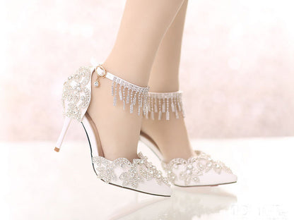 Sandalias de tacón alto con borlas y diamantes de imitación de talla grande