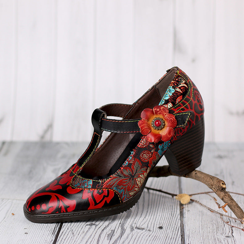 Tacones altos para mujer, estilo retro, moda femenina, flores, hecho a mano, estilo étnico