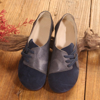 Zapatos planos de piel de vaca de primera capa para mujer, de cuero genuino, de boca baja