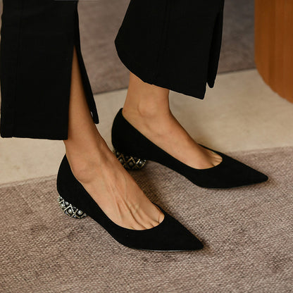 Low-heeled female pointed high-heeled shoes