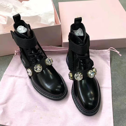 Botas Martin planas de mujer con diamantes de imitación y nude