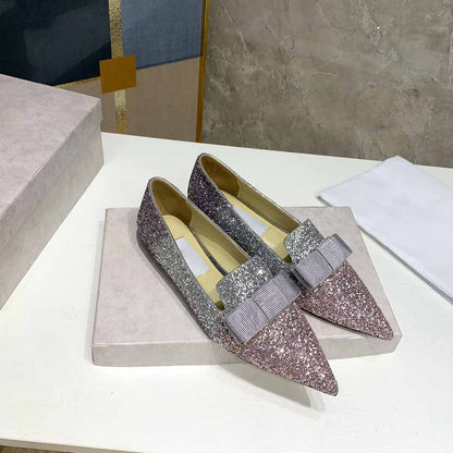 Zapatos de novia de tacón de aguja francés plano con cristales para mujer