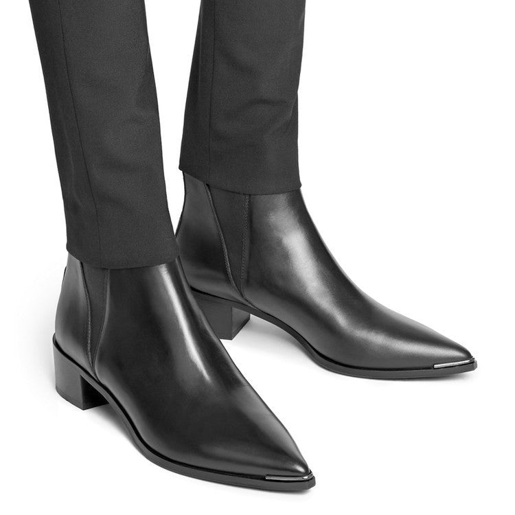 Botas curtas retrô simples femininas de salto grosso e bico fino