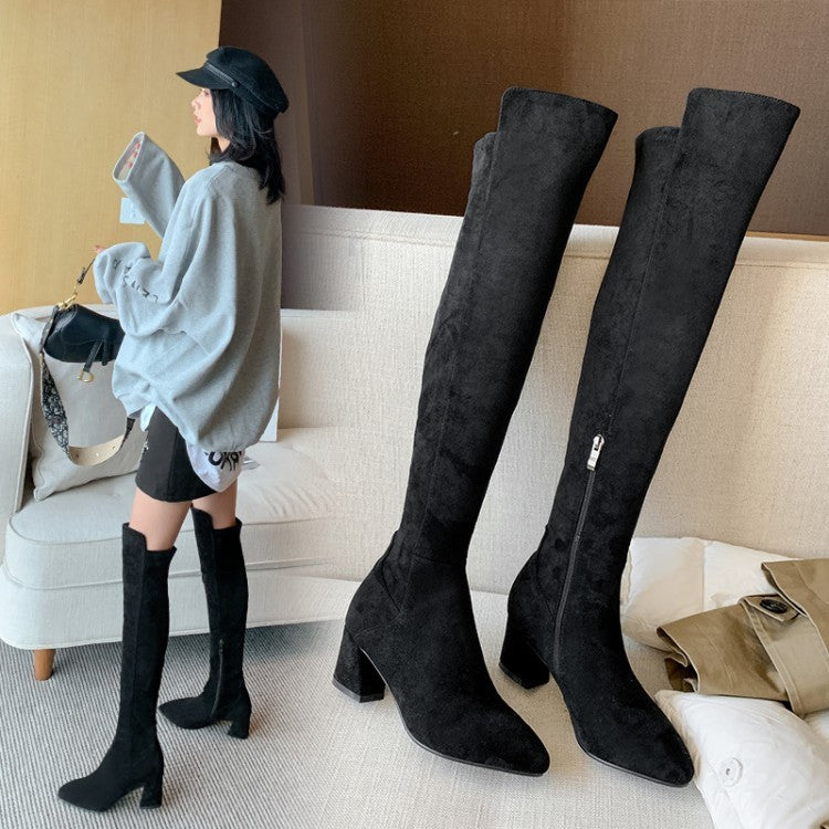 Botas altas de invierno de vellón por encima de la rodilla para mujer Botas altas elásticas