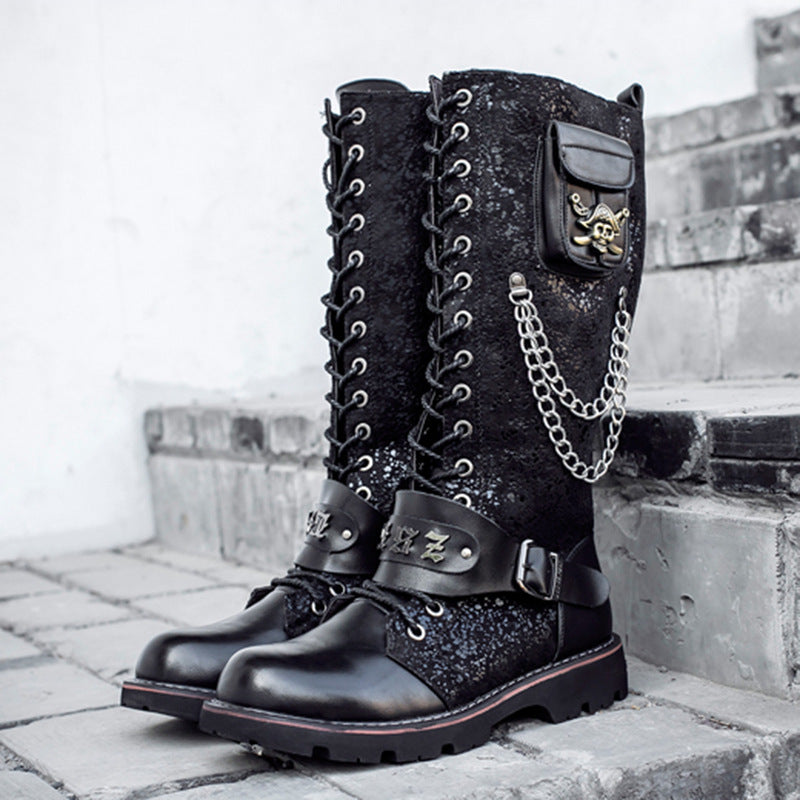 Botas altas de montar para hombre Frosted Locomotive Long Barrel Rock Punk