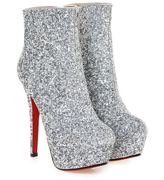 European and American fine heel sequined female boots