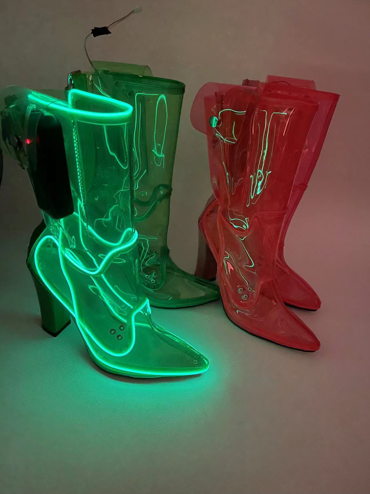 Botas transparentes con luces intermitentes para mujer